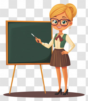 Cartoon Teacher - Teacher At Chalkboard Transparent PNG