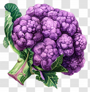 Cauliflower - Purple Cauliflower With Green Leaves Transparent PNG
