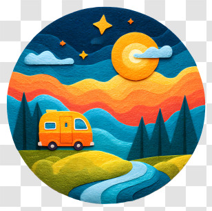 Camper Under The Night Sky - Colorful Landscape With Camper Transparent PNG