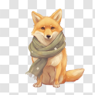 Fox - Fox Wearing Green Scarf Cartoon Art Transparent PNG