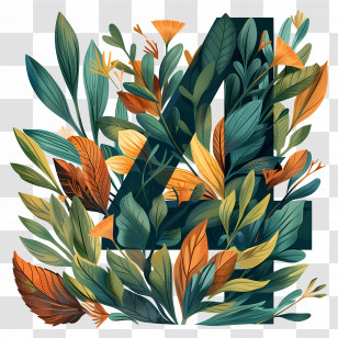 Number 4 - Botanical Design Featuring Number 4 Transparent PNG