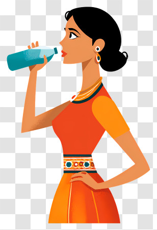 Indian Housewife Drinking Water - Elegant Woman Drinking Water Transparent PNG