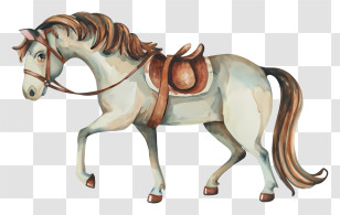 Cartoon - Watercolor Illustration Of Saddled Horse Transparent PNG