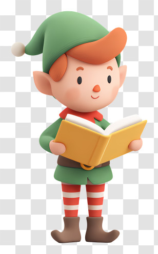Christmas Elf Holding Open Book - Cute Elf Reading Book Transparent PNG