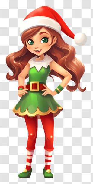 Cartoon - Christmas Elf Cartoon Character In Festive Costume Transparent PNG