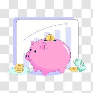 Bubble Gum - Pink Piggy Bank With Coins And Growth Chart Transparent PNG