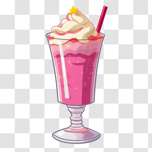 Milkshake - Cartoon Pink Milkshake With Cream Illustration Transparent PNG