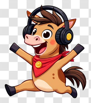 Cartoon Horse - Cheerful Horse With Headphones Transparent PNG