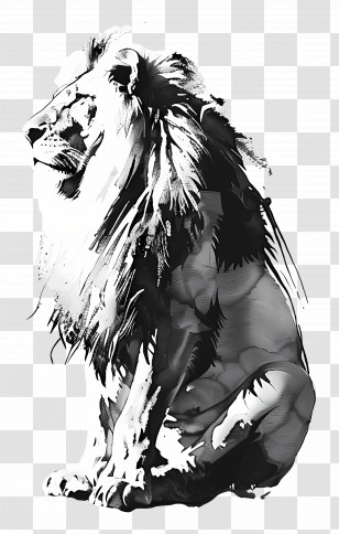 Lion - Black And White Lion Art Transparent PNG