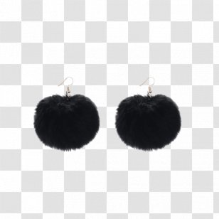 Pom Drop Earrings Black Chain Fake Fur - Pompom Transparent PNG