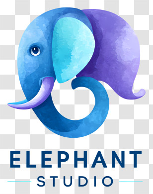 Elephant Studio Logo - Blue Watercolor Elephant Logo Transparent PNG