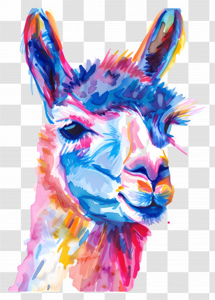 Alpaca Face - Colorful Llama Watercolor Art Transparent PNG