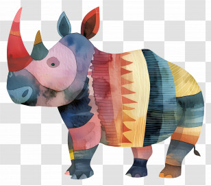 Rhino - Colorful Watercolor Rhinoceros Illustration Transparent PNG