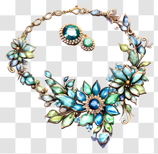 Blue Necklace - Beautiful Floral Necklace And Earrings Transparent PNG
