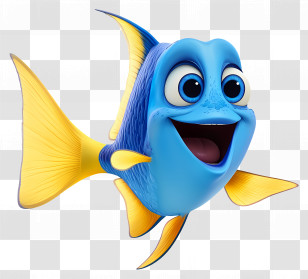 Fish Cartoon - Blue And Yellow Cartoon Fish With A Happy Expression Transparent PNG