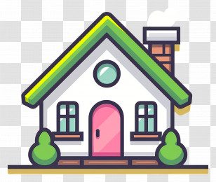 House Logo - Cute Cartoon Style House With Green Roof Transparent PNG