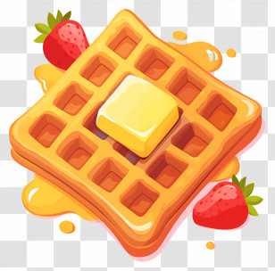 Waffle - Delicious Waffle With Butter And Strawberries Illustration Transparent PNG
