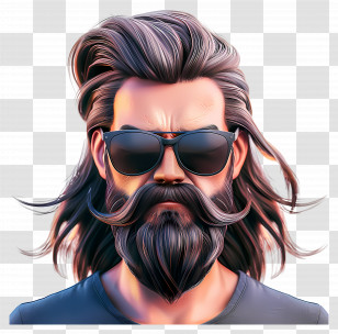 Long Hair Mid Fade Haircut - Stylish Bearded Man Illustration Transparent PNG
