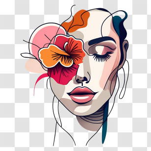 Woman Face - Abstract Face With Floral Design In Contemporary Artwork Transparent PNG