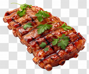 Cooked Meat - Delicious Barbecue Ribs Transparent PNG