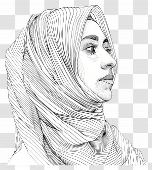 Hijab - Line Art Portrait Of Woman Transparent PNG