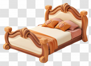 Cartoon Bed - Elegant Wooden Bed Transparent PNG
