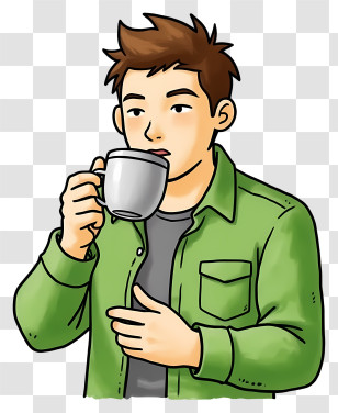 Relaxing Man With Coffee - Man Drinking Coffee In Green Shirt Transparent PNG