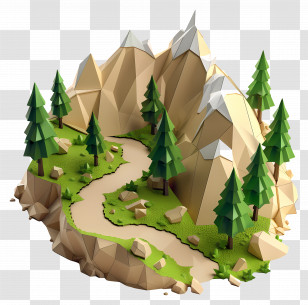 Mountain Path - Low-Poly Mountain Landscape Transparent PNG