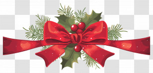 Christmas Bow - Festive Christmas Bow With Holly Decoration Transparent PNG