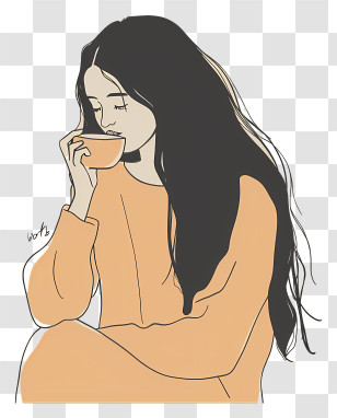 Woman Holding Cup - Woman Drinking Tea In Casual Outfit Transparent PNG