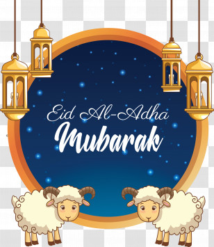 Eid Ul Adha - Eid Al-Adha Mubarak Greeting With Lanterns And Sheep Transparent PNG