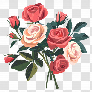 Rose Bouquet - Bouquet Of Pink And Peach Roses Illustration Transparent PNG