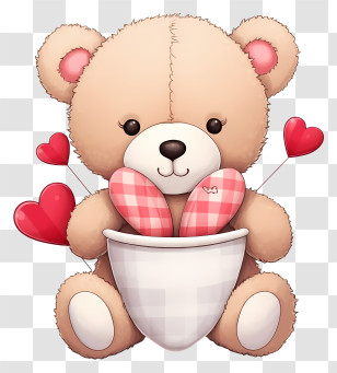 Flat Valentine Teddybear - Cute Teddy Bear With Hearts Transparent PNG