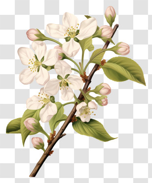 Apple Tree - Blooming White Flower Branch Illustration Transparent PNG