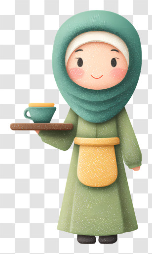 Muslim Woman Holding Tea Tray - Sweet Hijab Tea Server Transparent PNG