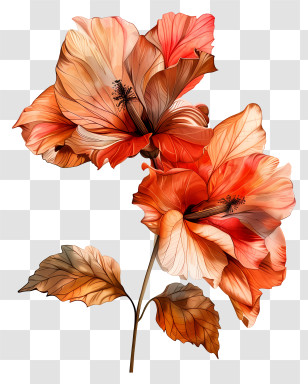 Flores - Beautiful Orange Hibiscus Flowers Transparent PNG