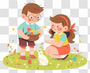 Easter Egg Hunt - Children With Easter Eggs And Bunny Transparent PNG