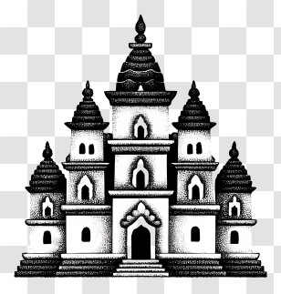 Doodle Hindu Temple - Black And White Temple Illustration Transparent PNG