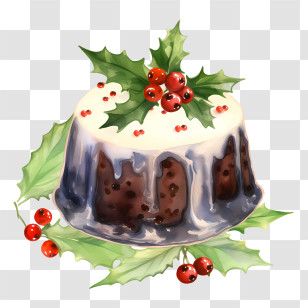 Christmas Pudding - Christmas Pudding With Holly Transparent PNG