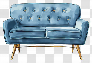 Blue Sofa - Blue Tufted Sofa For Modern Living Room Transparent PNG