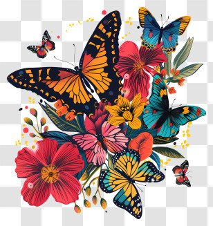 Butterfly - Vibrant Butterflies And Flowers Illustration Transparent PNG