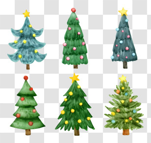 Christmas Trees - Watercolor Christmas Trees With Festive Ornaments Transparent PNG