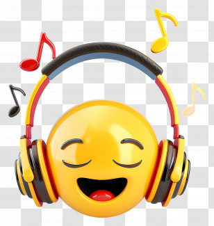 World Music Day - Smiling Emoji With Headphones And Musical Notes Transparent PNG
