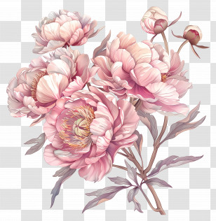 Light Pink Peonies - Elegant Pink Peony Bouquet In Stunning Illustration Transparent PNG