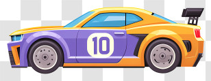 Cartoon Race Car - Purple Yellow Race Car Transparent PNG