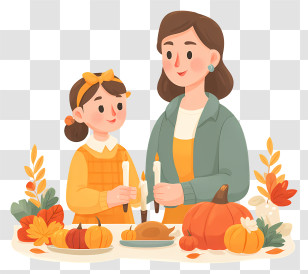 Mother Helping Daughter Light Candles - Cozy Fall Family Candle Lighting Transparent PNG