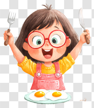 Little Girl Eating Breakfast - Happy Girl Ready For Breakfast Transparent PNG