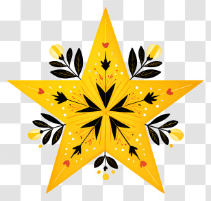 Gold Star - Yellow Decorative Star With Floral Pattern Transparent PNG