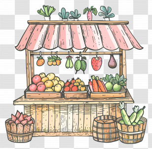 Vegetables Kiosk - Hand-drawn Fruit And Vegetable Market Stall Transparent PNG