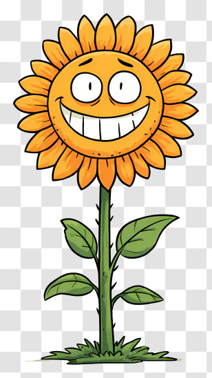Cartoon Sunflower - Happy Cartoon Flower With Yellow Petals Transparent PNG